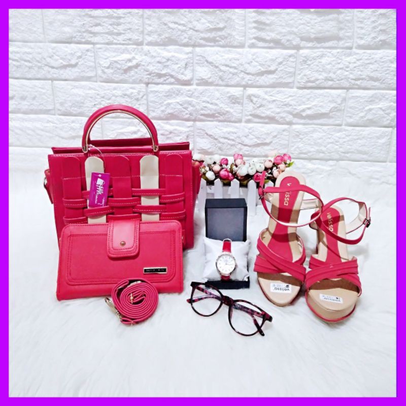 Tas paket 5in1 loly jasmine kombi sepatu wedges paket hantaran seserahan lamaran pernikahan wanita m