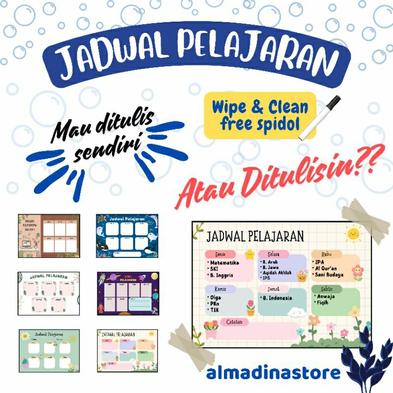 

JADWAL PELAJARAN, (Bisa Wipe & Clean, Bisa Dituliskan Admin). Poster Jadwal Mapel,