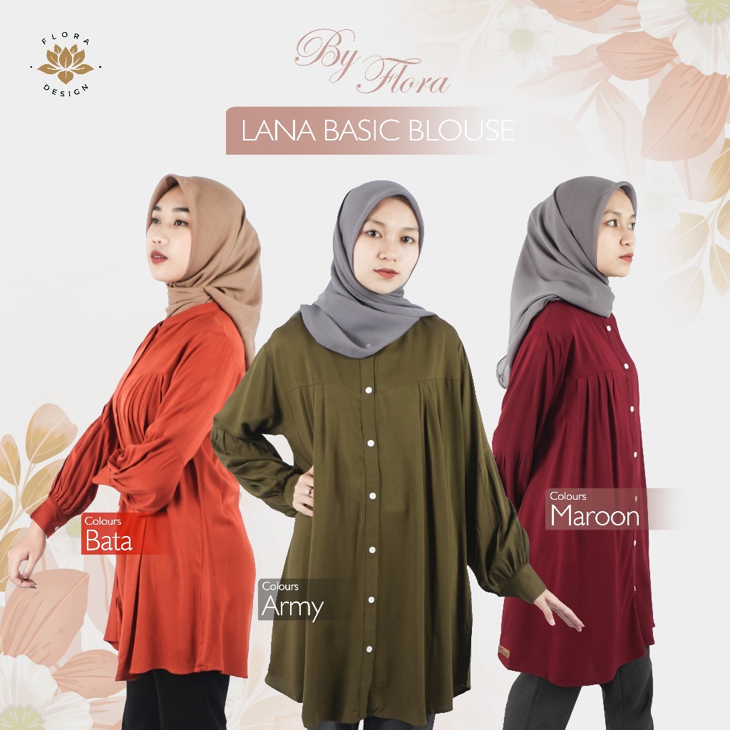 Lana Basic Tunik Muslim Bahan Rayon Twill Atasan Kemeja Wanita Dewasa - Byfloradesign