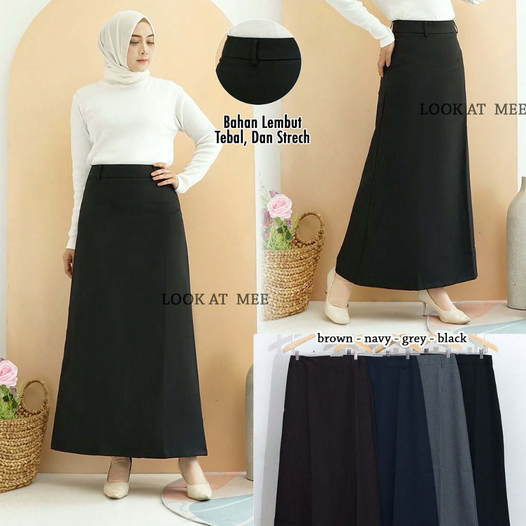 PROMO / BAHAN PREMIUM / Rok A Line Premium Rok Kerja Rok Sekolah Hitam Panjang Rok A Payung Rok