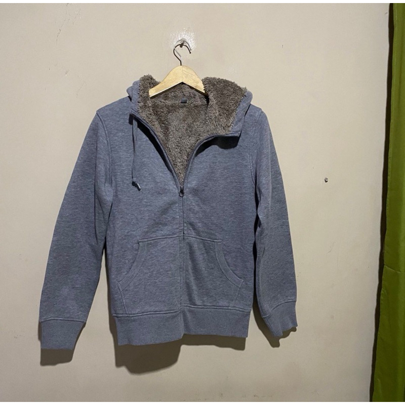 UNIQLO (S) | Sweater Hoodie Mix Sherpa Grey Unisex Jacket/Zipper Jacket Hoodie Sherpa Abu Uniqlo