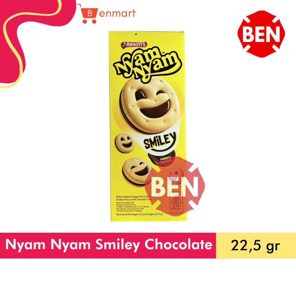 

Nyam Nyam Smiley Sandwich Chocolate 22,5g 22,5gr Nyamnyam Biskuit Cokelat Coklat