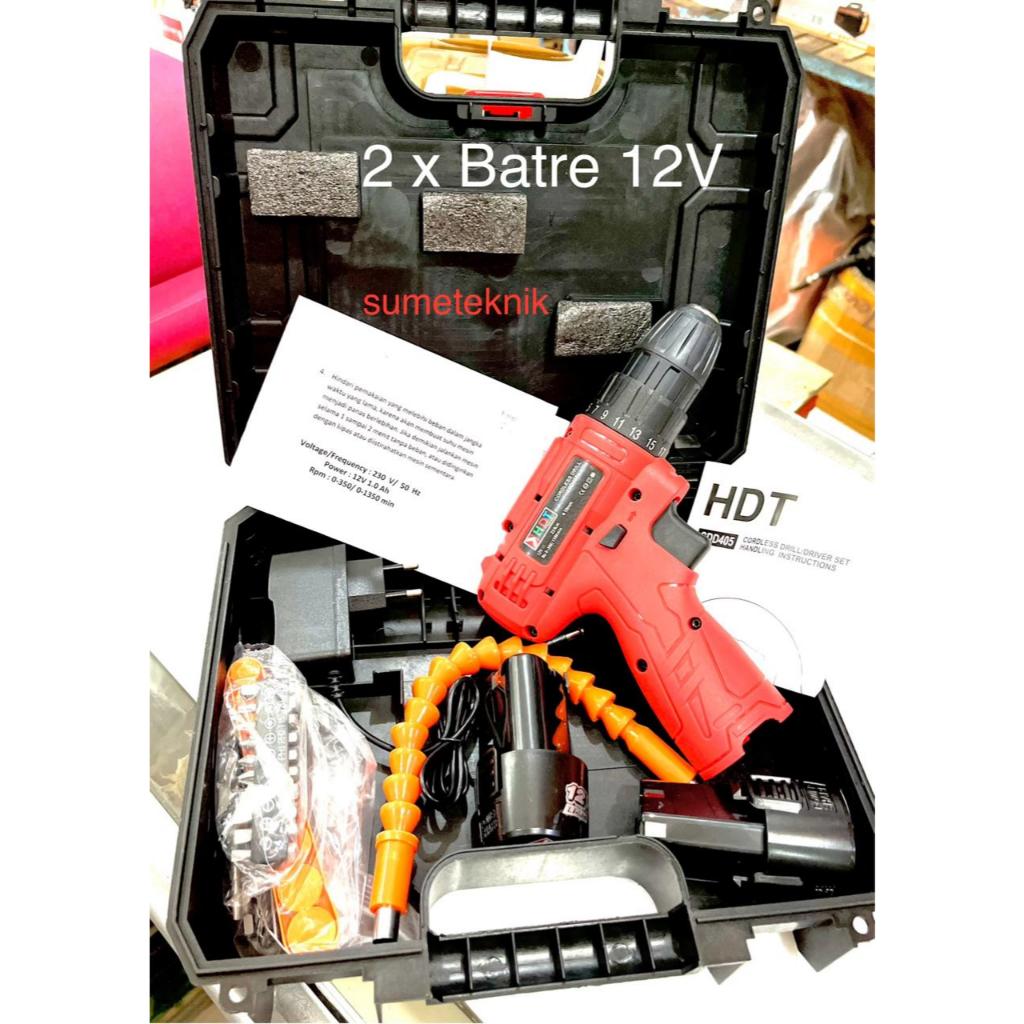 Cordless Drilll 2 Batre 12V Bor Cas HDT 12V 10MM Cordless Drill HDT CDD405 2 Batre Bor Cas HDT CDD-4