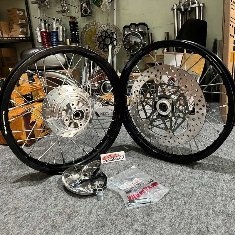 Velg set bubut cnc tromol jupiter belakang rx king bubut gilap set pelek tdr 160/185 hitam pnp cb gl