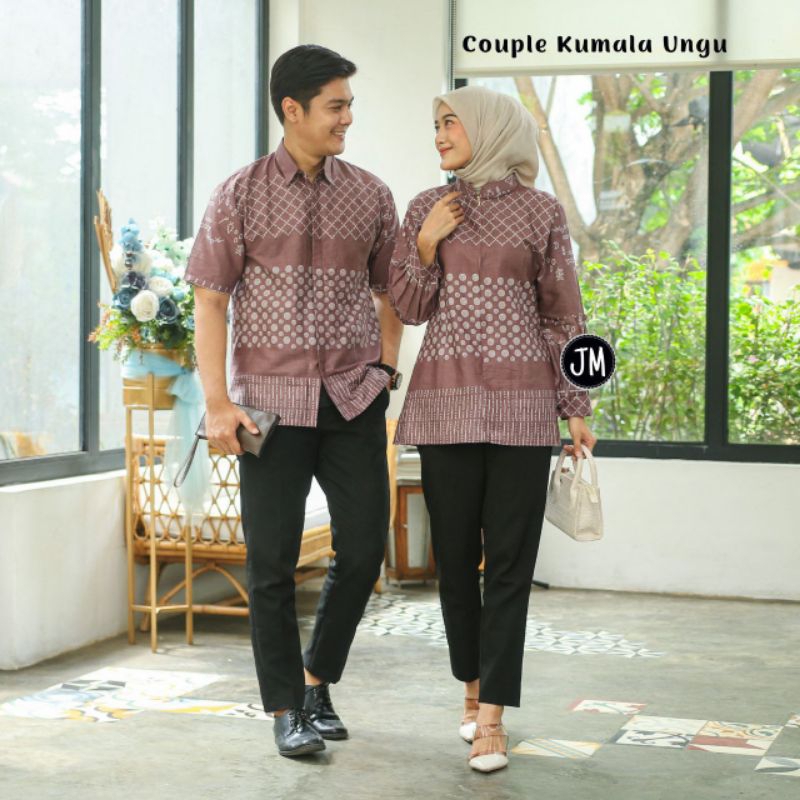 TERLARIS Couple Batik Atasan Pria Wanita Batik Kumala Ungu Casual Modis Trendi