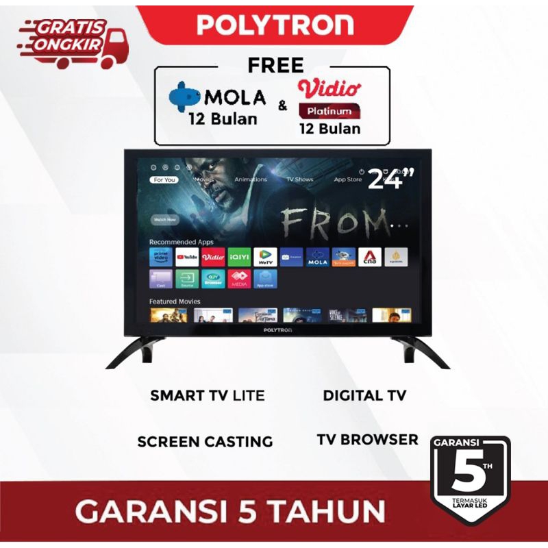 SMART TV POLYTRON 24 INCH samsonic dvbt2 24 in free paking kayu