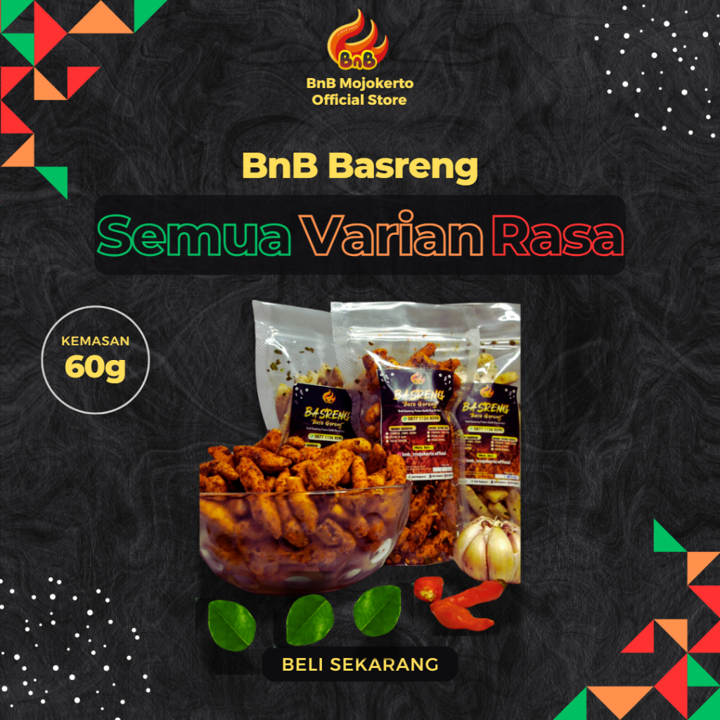 

BnB Basreng - Basreng Premium Murah - Bisa Pilih Varian Rasa , Kemasan 60g, Pedas Gurih Pas di Hati