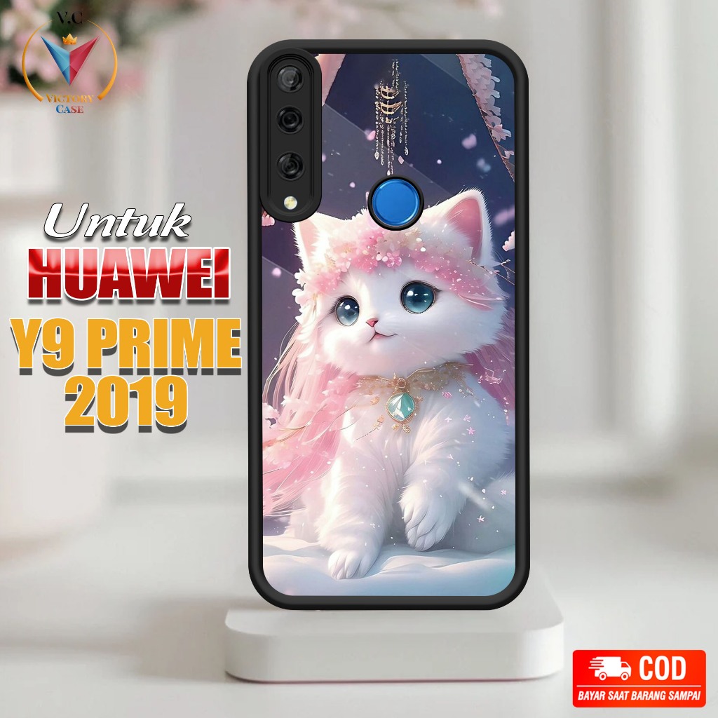 Case Hp Softcase glossy For HUAWEI Y9 PRIME 2019 KUCING silikon Glass Casing Handphone Premium