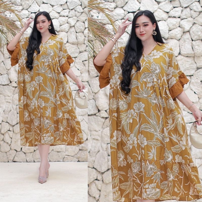 LAURA DRESS JUMBO LD 125 POLOS MOTIF BUNGA RAYON DIAMOND PREMIUM BUSUI FIRENDLY / DASTER KIMONO TUMP