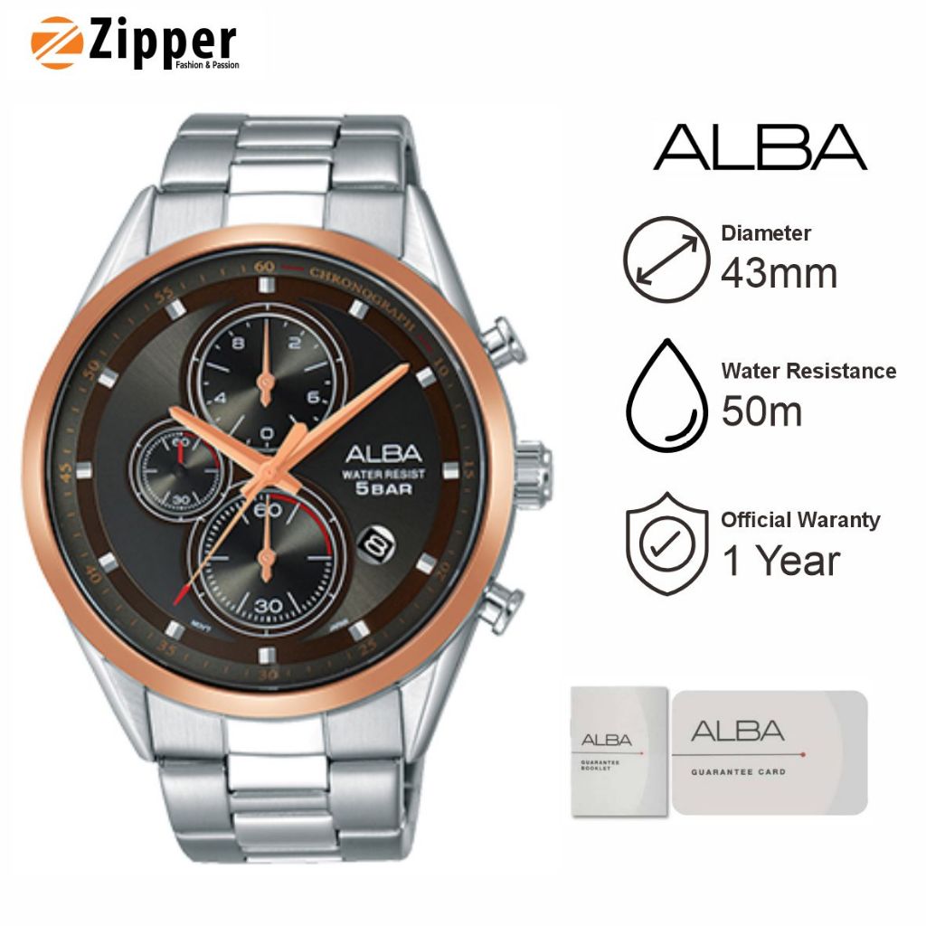 Jam Tangan Pria ALBA AM3424 Chronograph Strap Rantai Original Garansi Resmi