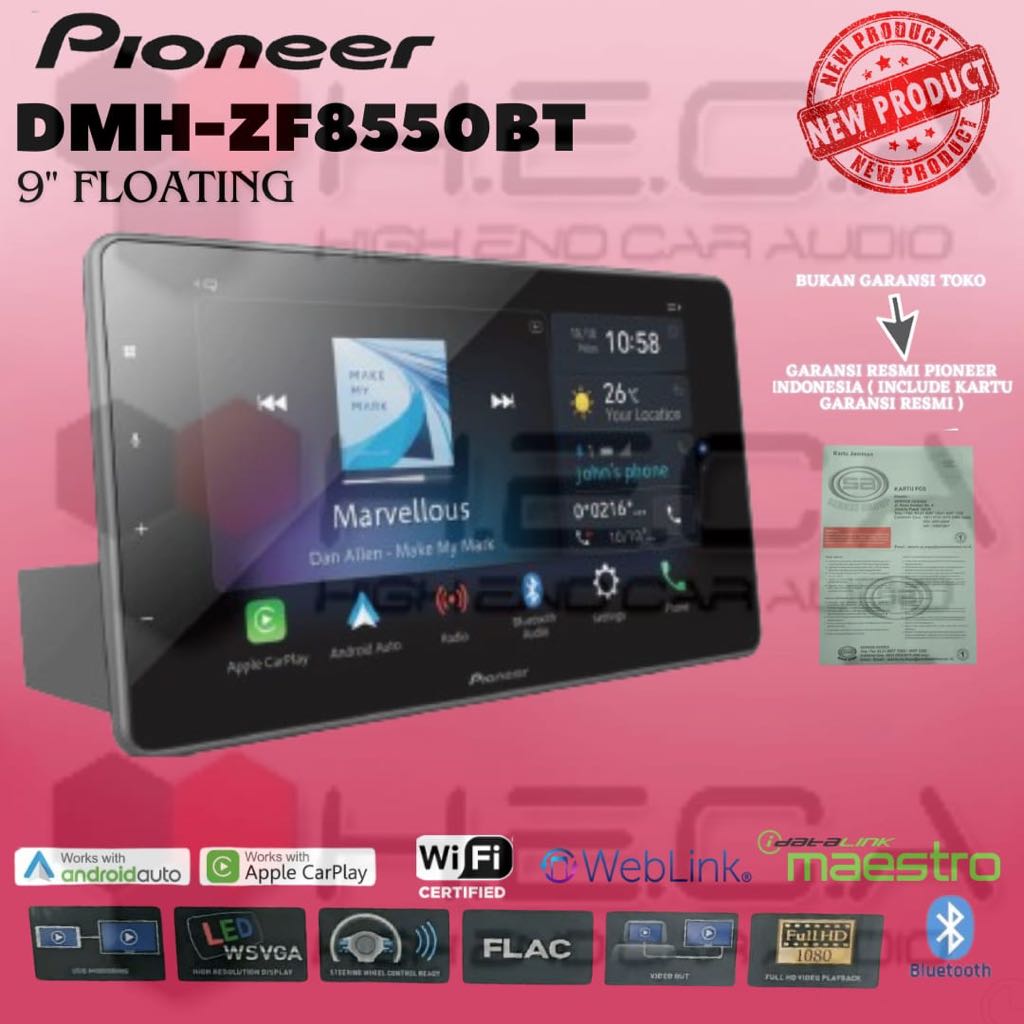 Pioneer DMH-ZF8550BT Floating Head Unit 9" Inch Single Din Layar Tape ZF 8550 BT