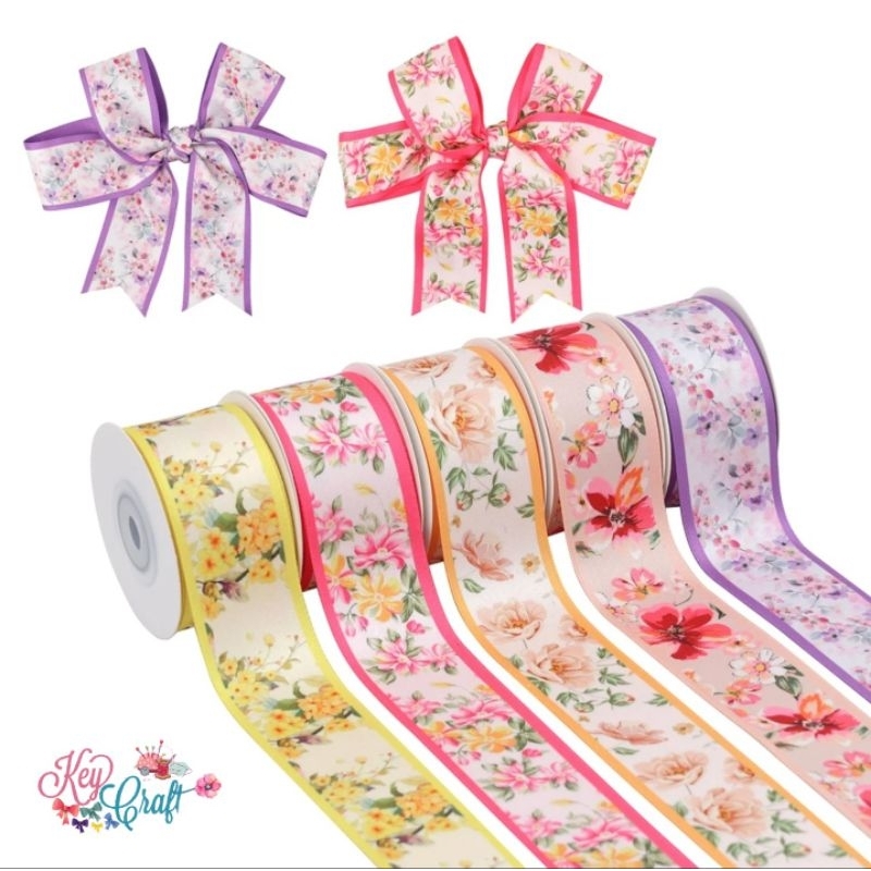 

Pita Satin one face motif Flower Print size 2,5cm (1yard)
