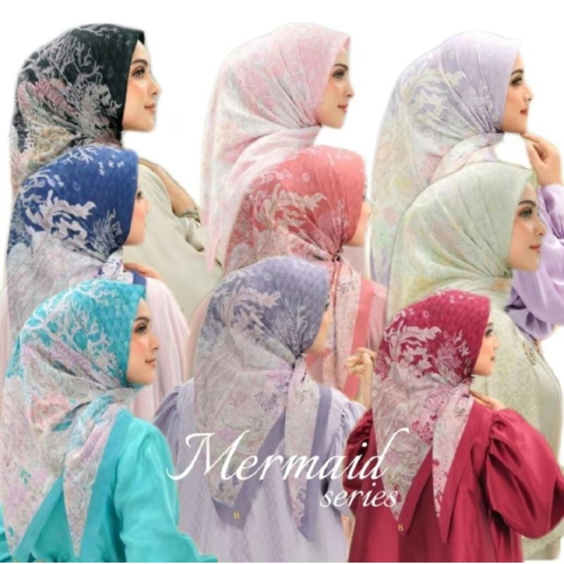 Buttonscarves mermaid series✓voal motif buttonscarves termurah terlaris √Segiempat Buttonscrav merma