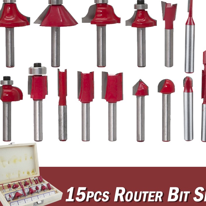 

PROMO Mata Mesin Profil Router Bit Set 15 Pcs 14 Untuk Membentuk Kayu Free Box Kayu 2741
