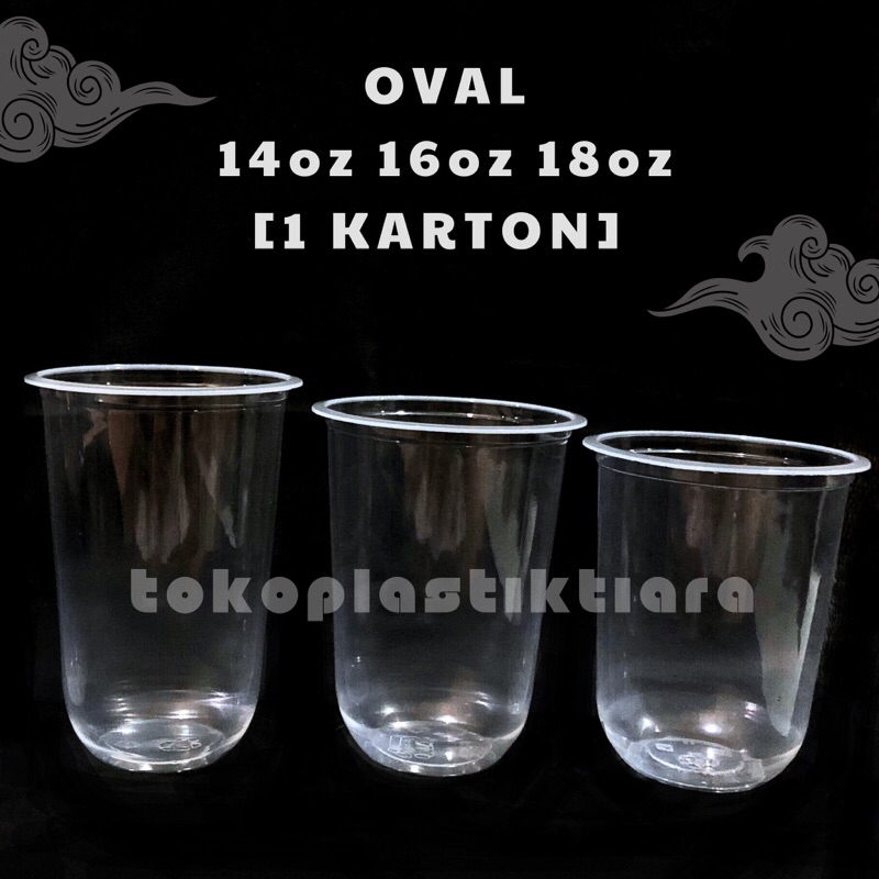 Gelas Plastik Cup Oval 14oz 16oz & 18oz Merak [1 Karton]