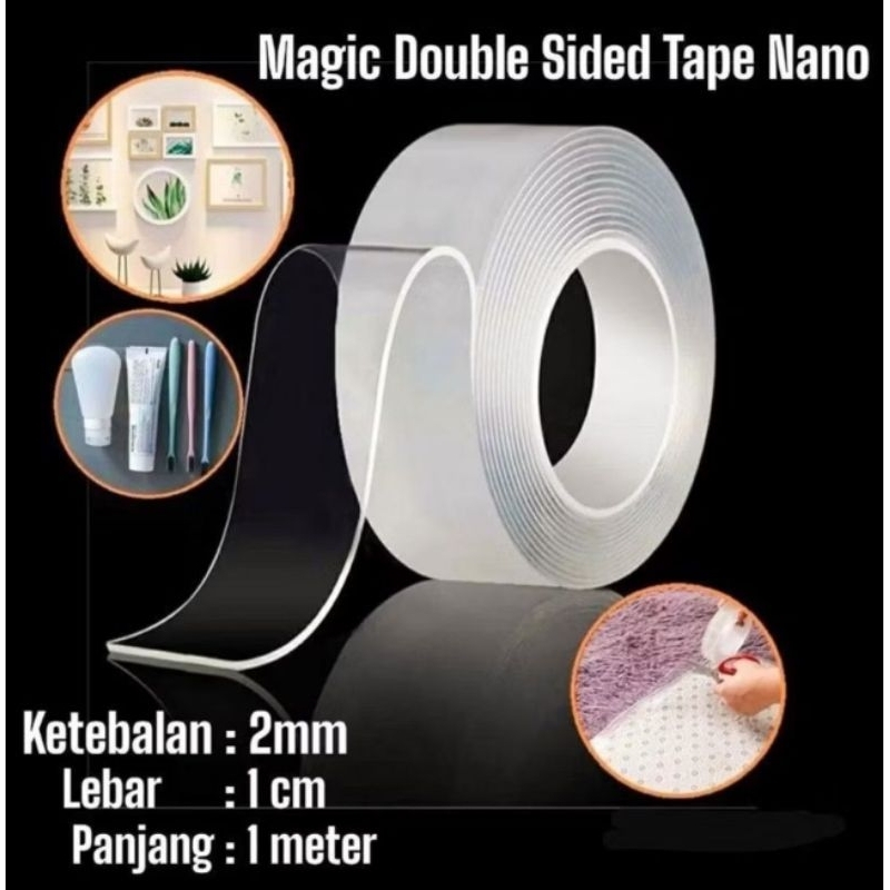 

Double tape Nano Magic 1M solasi Bening 1 meter 3M solatip selotip Roll murah meriah