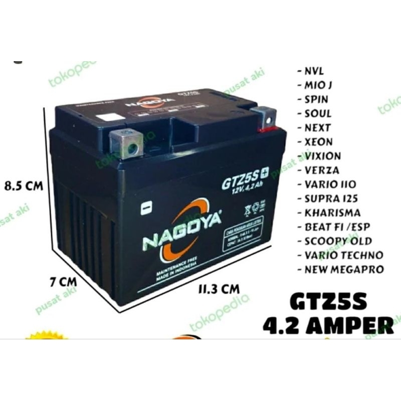 Aki Motor Nagoya GTZ5S 12v  4,2 Ampere