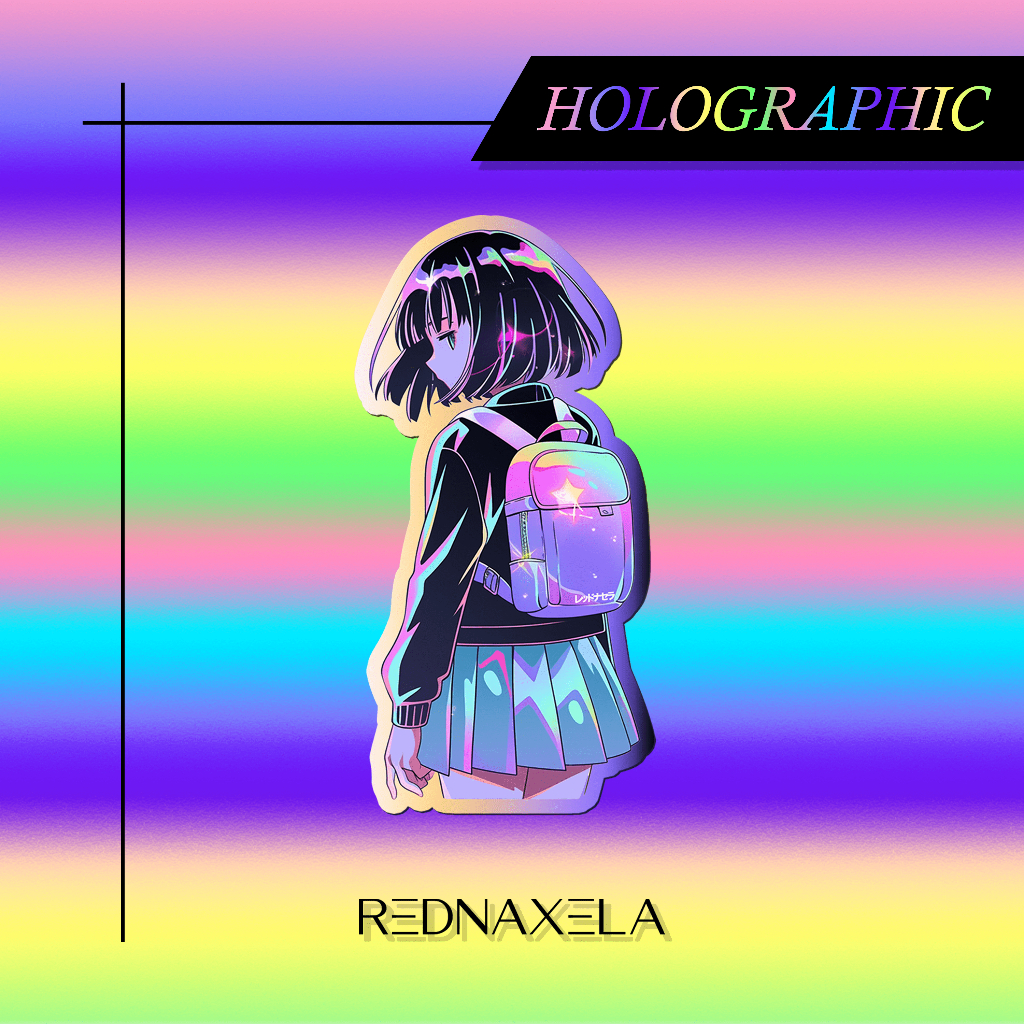 

Stiker Vinyl Hologram School Anime Girl 2 Holographic Decorative Stickers