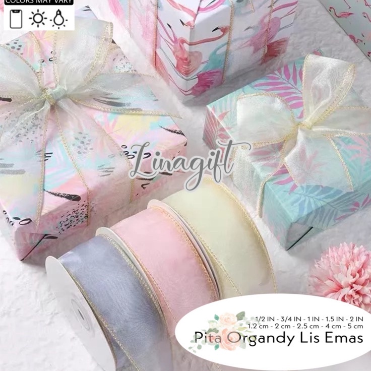 

SPESIAL DISKON Rol 2 Yard PITA ORGANDI LIST EMAS 15 IN 4 CM ORGANDY LIS EMAS 1 12 INCH ORGANZA GOLD LIST HIASAN KADO PARCEL HAMPERS SILK CHIFFON TRANSPARANT RIBBON