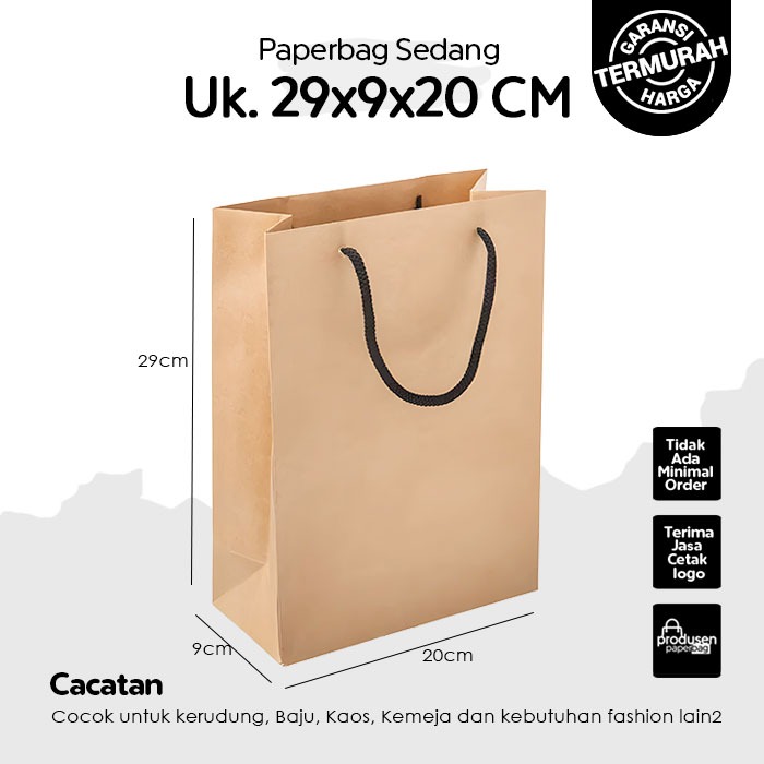 

Paper Bag Kado Jumbo Uk. 29x9x20 CM, Papper Bag Coklat Packing Olshop Baju, Kerudung dan Kaos, Paperbag Polos Warna Coklat Murah