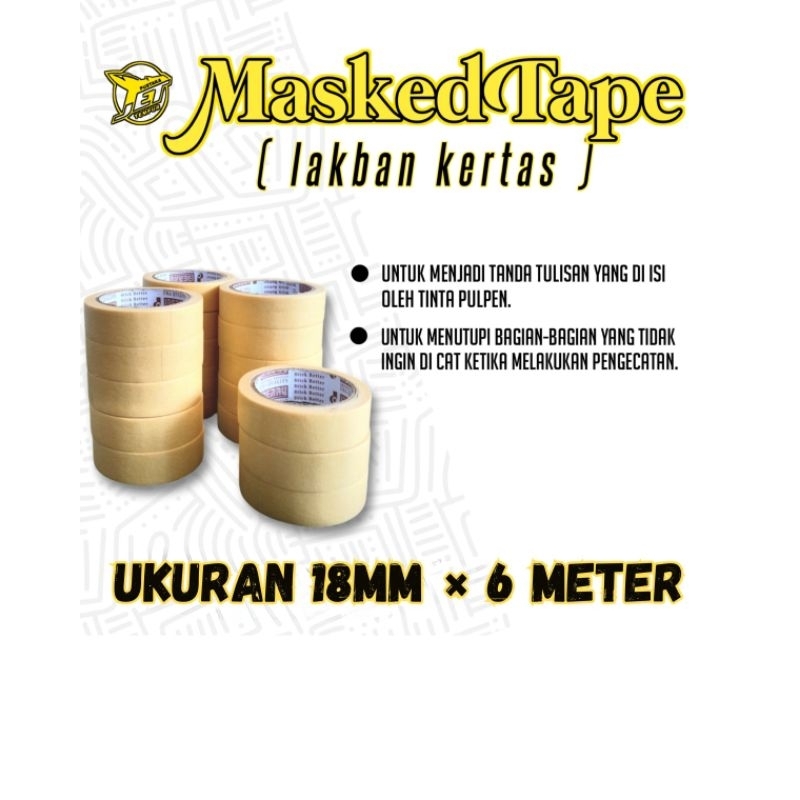 

Masking Tape Isolasi Kertas ukuran 18 mm×6 meter 1 selop(isi 10)