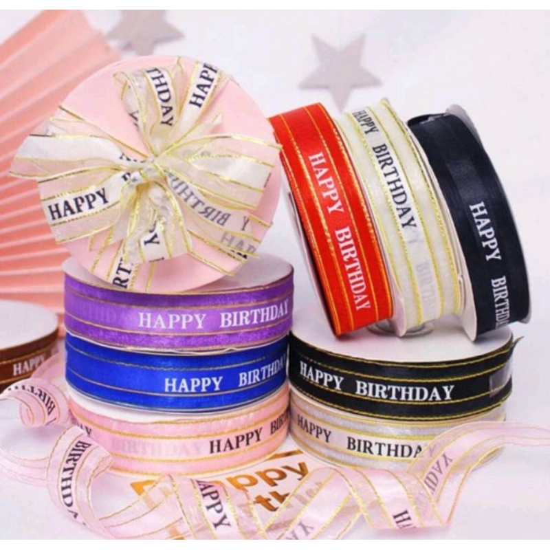 

Pita Organdi Motif Happy Birthday 2,5cm Per Yard(90cm) Pita Happy Birthday Organza Ribbon 25mmDIY Craft Grossgrain Tapes Card Wrapflowet Bouquet Dekorasi KadoPita Parcel Gift Hampers