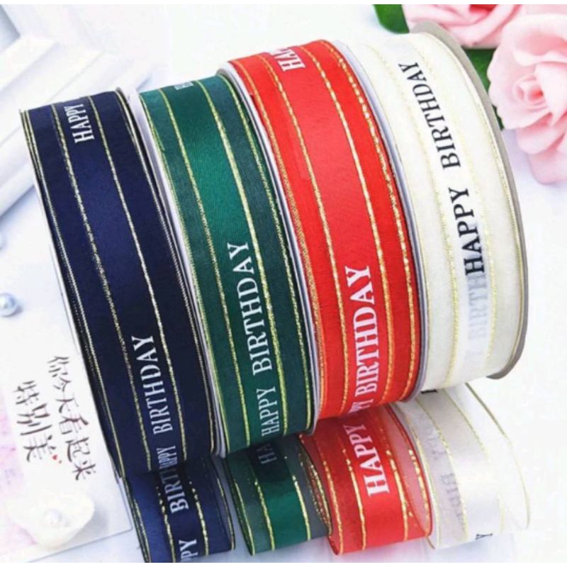 

1 Yard (90cm) Pita Kado Organza Happy Birthday Pita Organdi Happy Birthday Ribbon Gift Happy Birthday