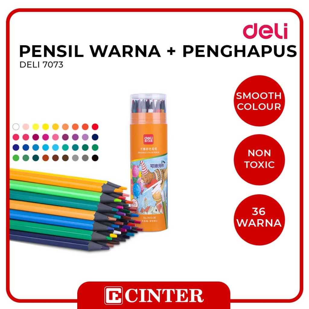 

DELI - PENSIL WARNA + PENGHAPUS / PENCIL COLOUR ERASABLE 7073 WARNA