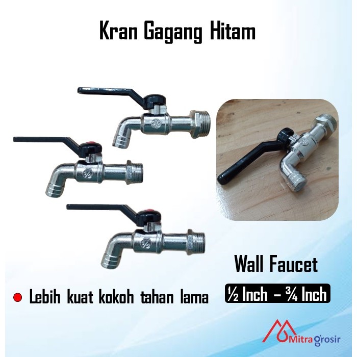Kran Air Tembok BesiI Gagang Besi Hitam / Kran Air Bola Besi 1/2 3/4 Inch