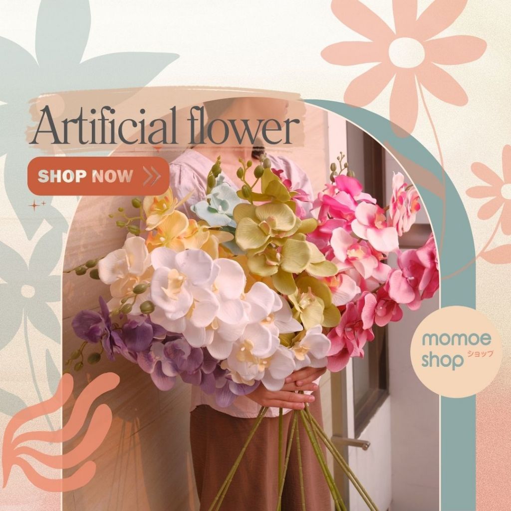 Artificial flower bunga Anggrek Orchid 11cm Jumbo dekorasi latex tinggi 99cm premium buket hias plas