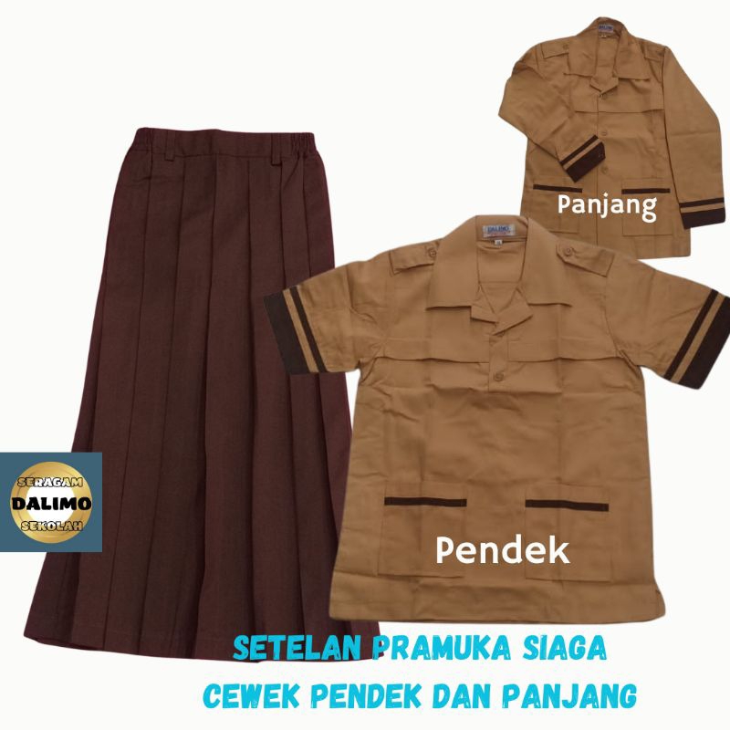 Setelan Pramuka Siaga cewek Lengan panjang dan Pendek Baju siaga pendek dan Panjang rok pramuka SD S