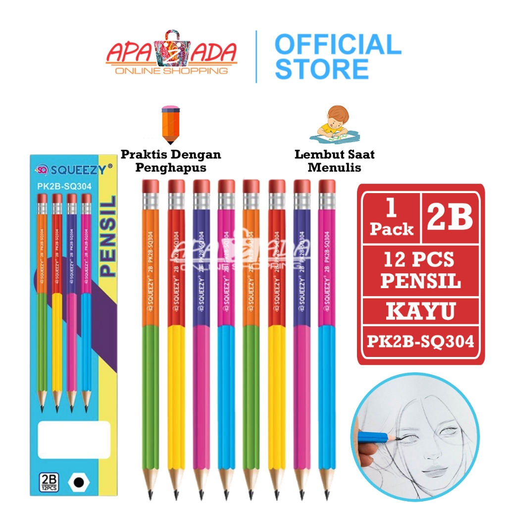 

Apazada - Pensil 2B [1 Pack - 12 Pcs Pensil] / Pensil Squeezy / Pensil Kayu PK2B-SQ304