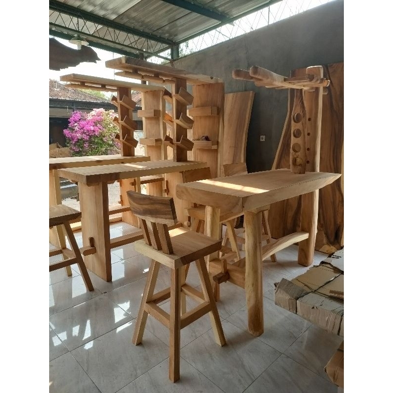 meja bar set trembesi // meja bar trembesi