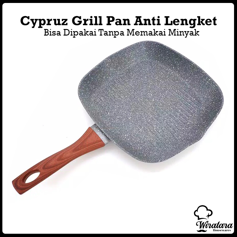 Cypruz Grill Pan Keramik Tanpa Minyak 28cm Penggorengan | Pemanggang Bbq Anti Lengket | Wajan Marble