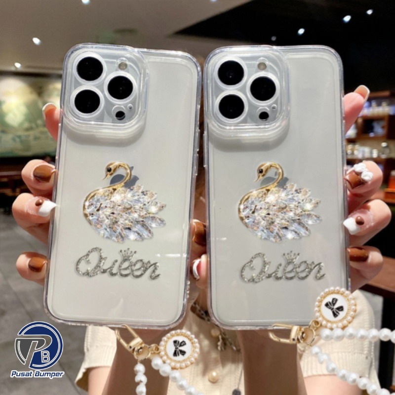 GC135 Silikon Clear Case Diamond Swan Queen Bracelet Phone Strap Softcase/ Casing Hp For Oppo A6S A5