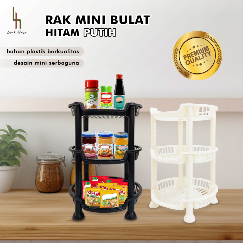 MPW Rak Mini Bulat Susun 3 Hitam Putih / Rak Mini Bulat Plastik Susun 3 Serbaguna / Rak Makeup / Rak