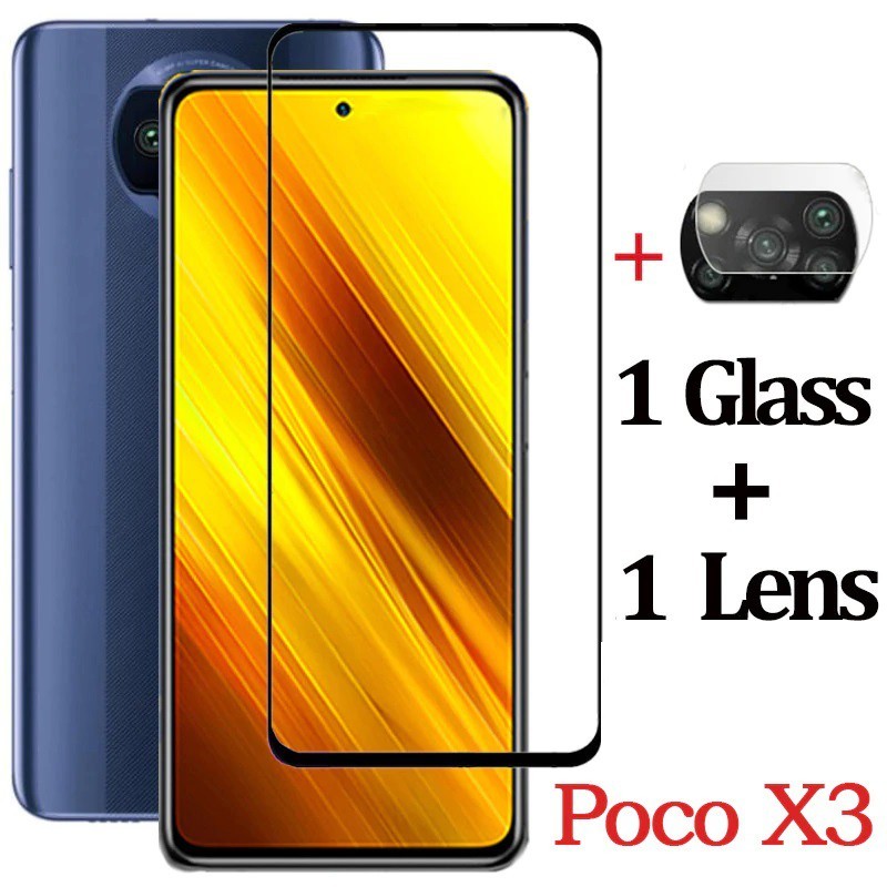 Tempered Glass Xiaomi Poco X3 NFC PAKET HEMAT Tempered Glass Full & CAMERA LENS Anti Gores Hp Poco X
