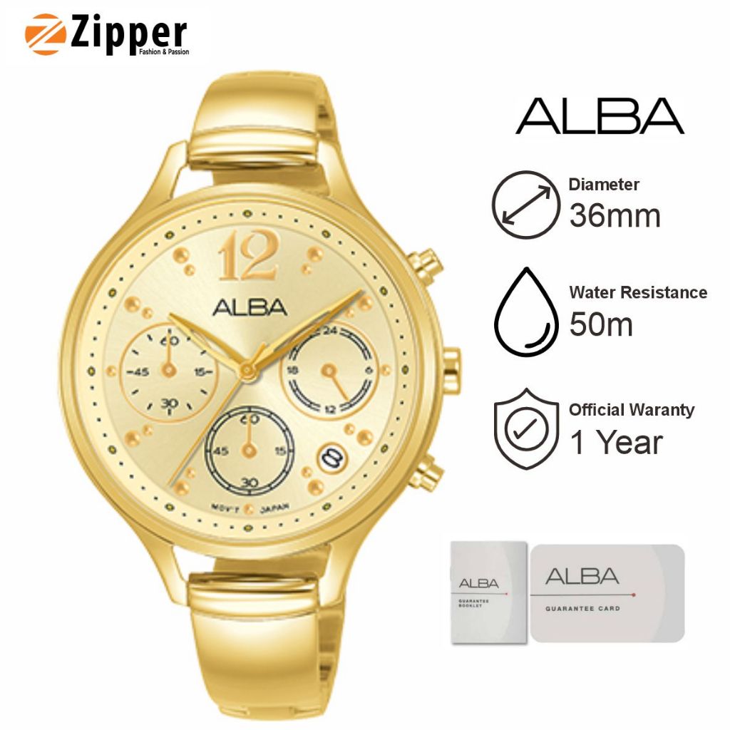 Jam Tangan Wanita ALBA AT3E98X1 Light Gold Dial Gold Stainless Steel Original Garansi Resmi