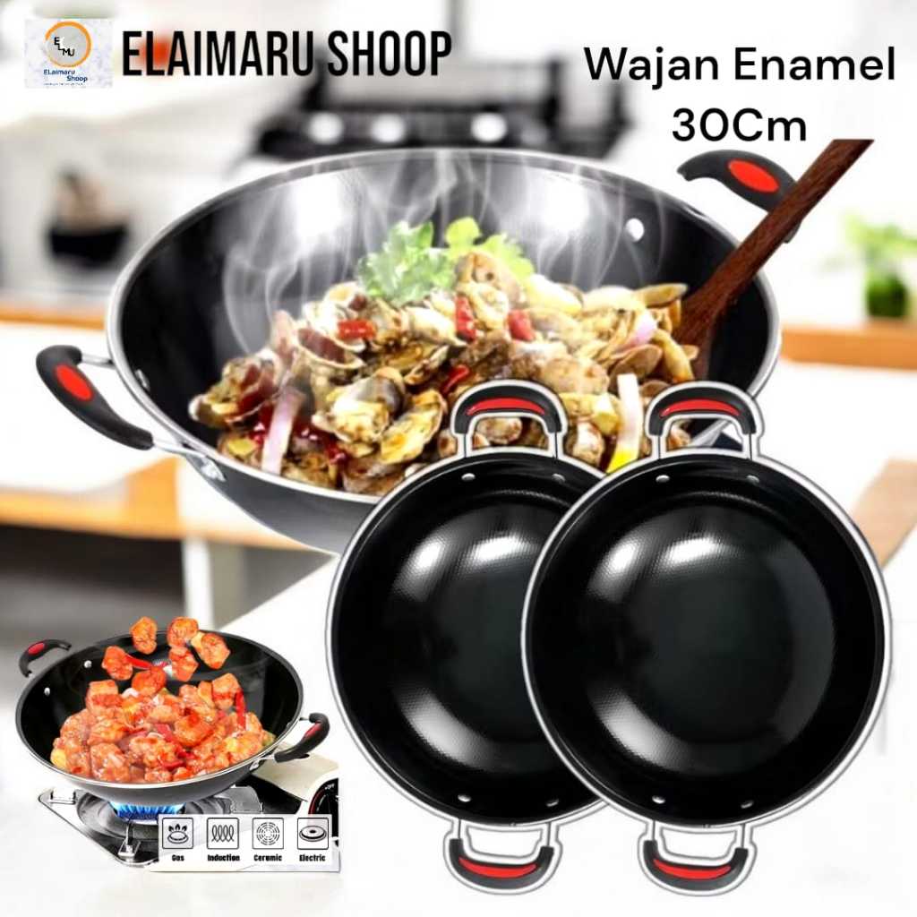 Wajan Panci Penggorengan Bahan Enamel Gagang Kuping 30Cm