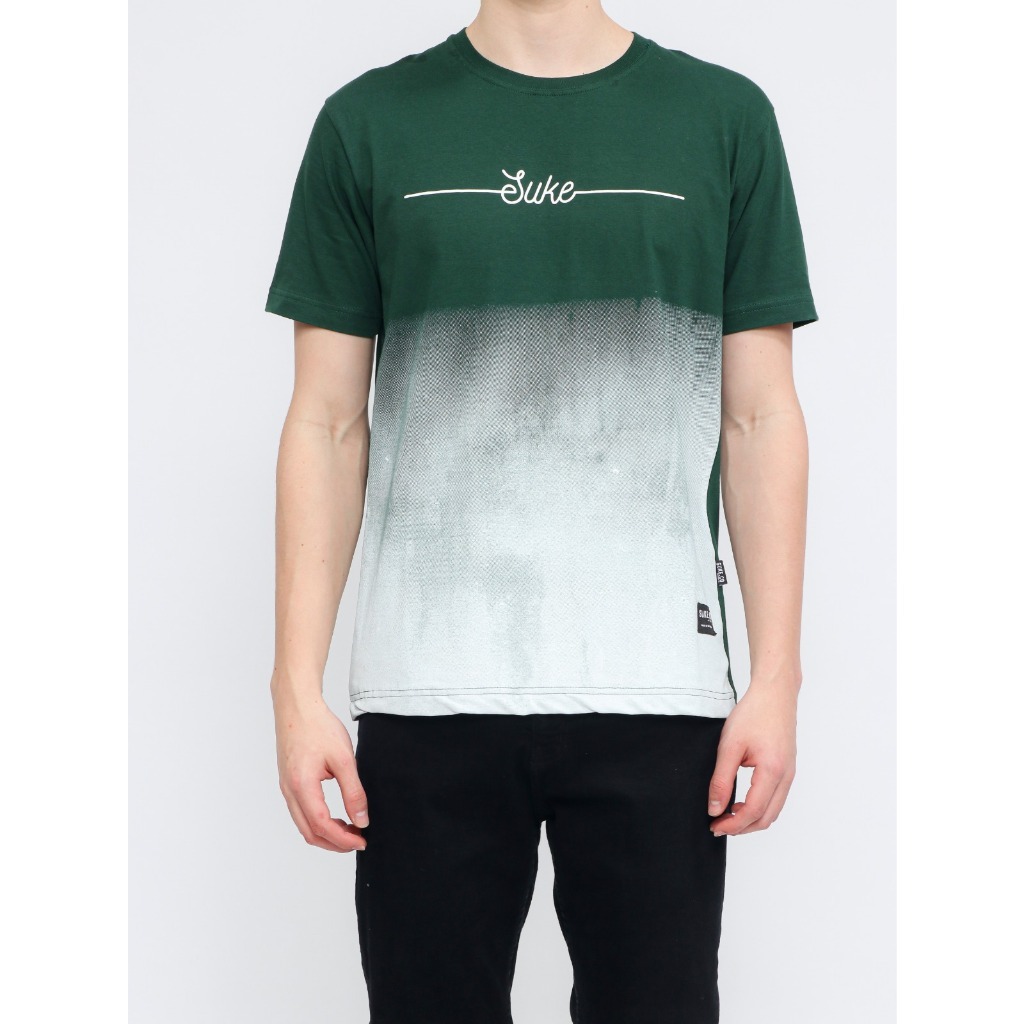 T - Shirt Suke Printing Colour Gradasi Hijau Botol / Baju Atasan Distro Pria Wanita
