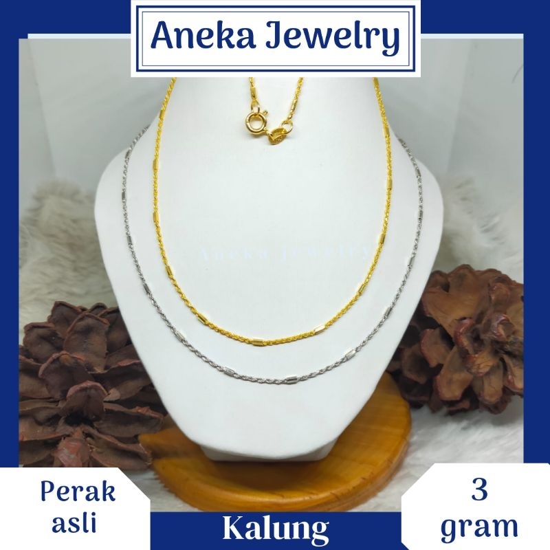 Kalung Tambang Ficor Gold Dan Silver, Perak 925, Sepuh Emas Putih