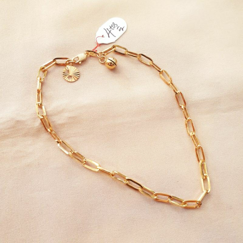 Gelang kaki rantai paperclip emas asli kadar 375