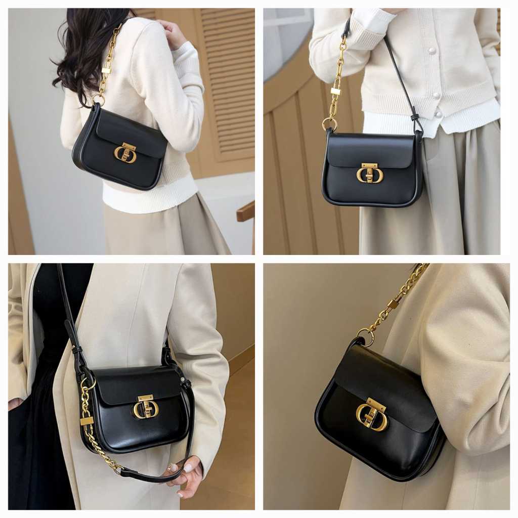 BJ58255 - BLACK/COFFEE TAS SLEMPANG HANDBAG TAS WANITA FASHION IMPORT MODIS ELEGAN TERMURAH TERLARIS