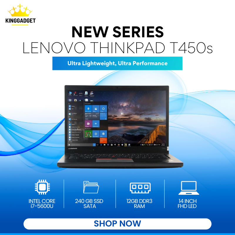 OBRAL LAPTOP LENOVO THINKPAD T450S CORE i7-5600U  RAM 12GB 240GB SSD LAYAR 14" FHD BONUS WINDOWS 10