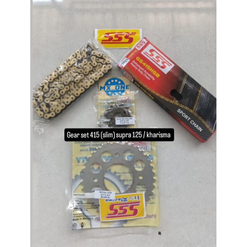 Gear set sss 415 (slim) kph / supra 125 / kharisma / fit new / revo