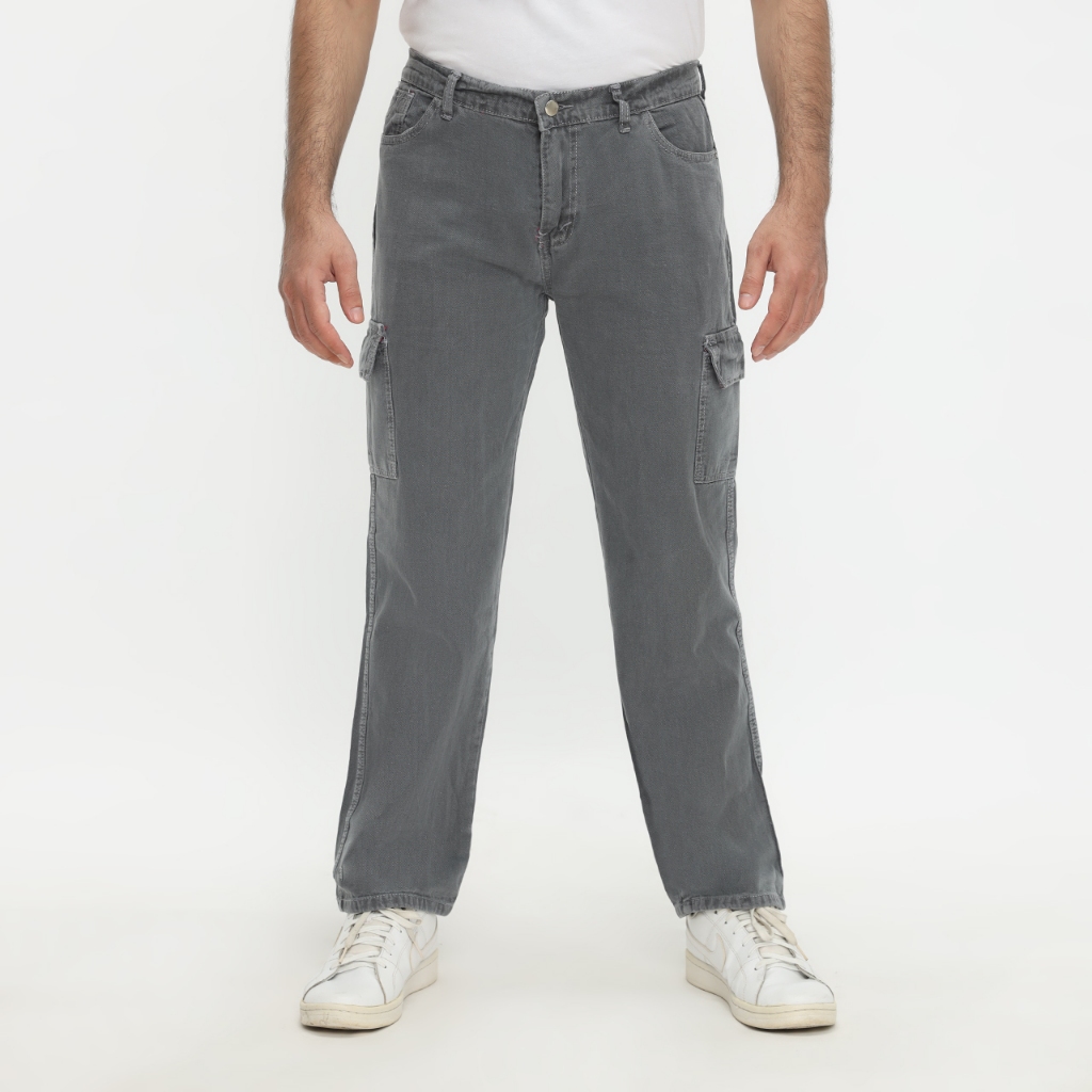 TEAL.GO Straight High Waist Celana Panjang Cargo Jeans Pria