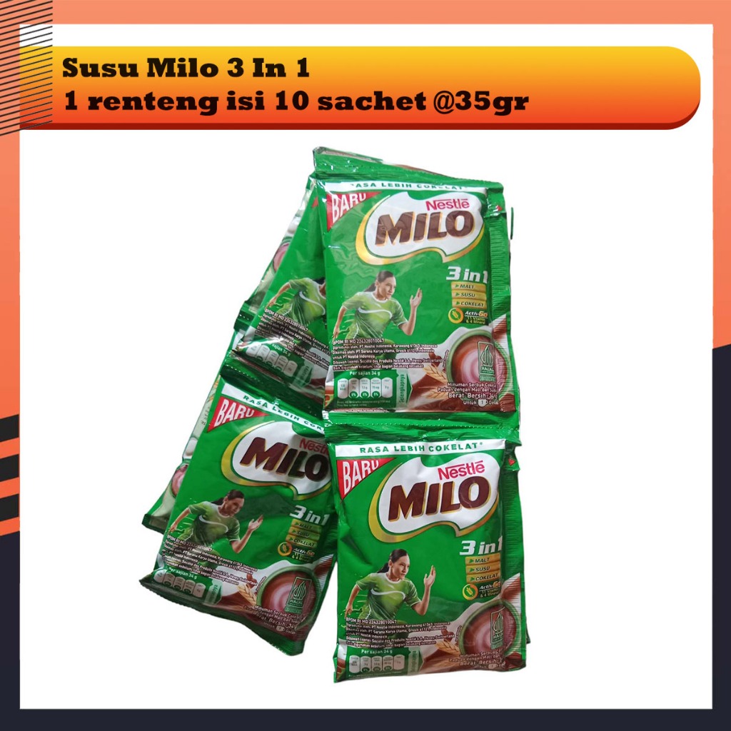 

Susu Milo 3 In 1 @35gr 1 Renteng Isi 10 Sachet