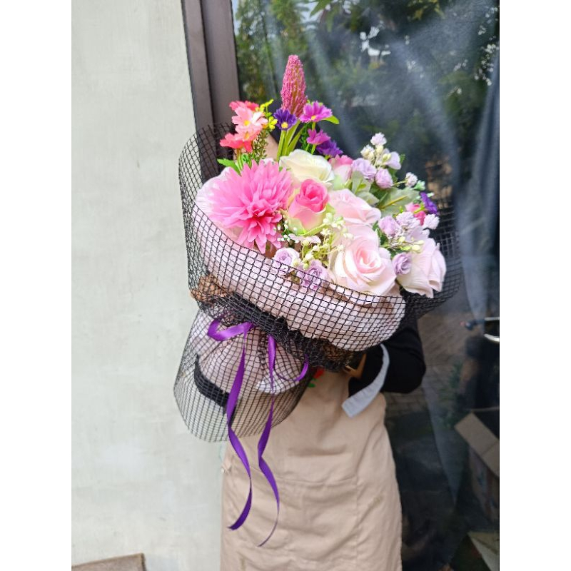 buket bunga palsu artificial flower bouquet Surabaya candy Korean style