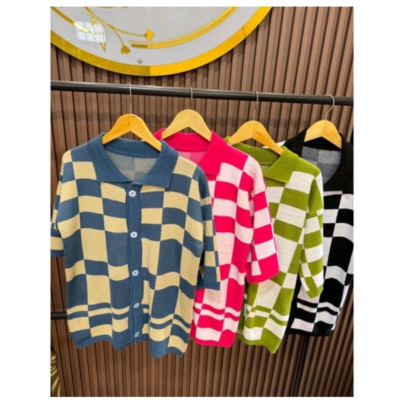 KNITWEAR OUTFIT FUJI CARDIGAN RAJUT MOTIF KOTAK OVERSIZE