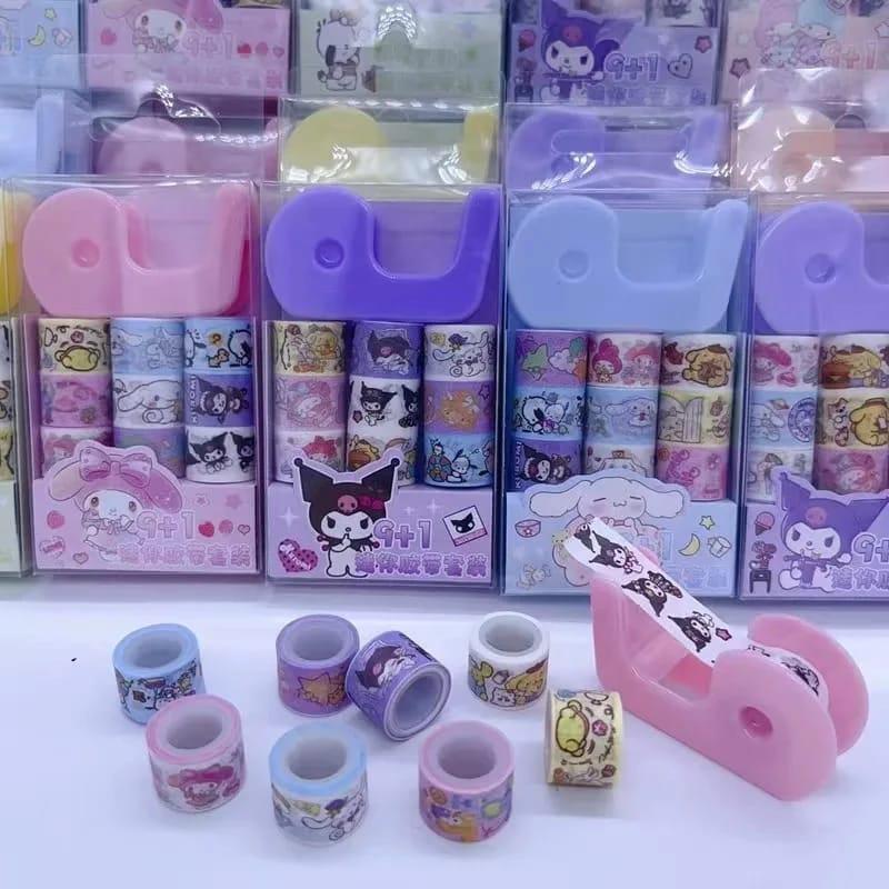 

9 IN 1 TAPE ROLL SELOTIP KUROMI SANRIO + ALAT DISPENSER MINI / SOLATIP ISOLASI GLITTER